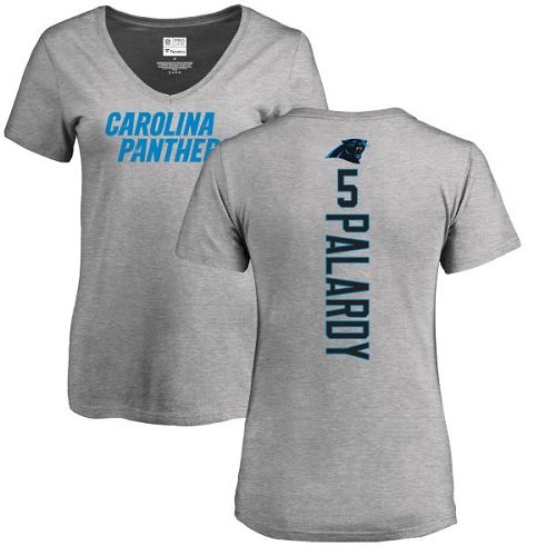 Carolina Panthers Ash Women Michael Palardy Backer V-Neck NFL Football #5 T Shirt